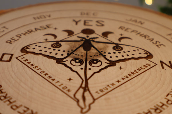 Lunar Moth Pendulum Board - Handcrafted Live Birch - Lucid Willow - Pendulum Board
