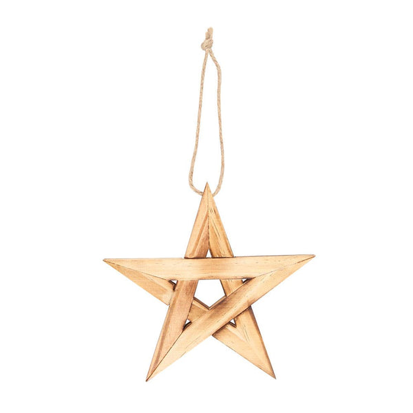 Rustic Hanging Wooden Pentagram Star Ornament