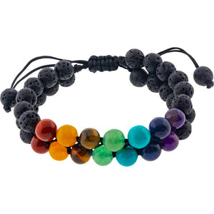 Chakra Adjustable Double Row Bracelet - Lava Beads - Lucid Willow - Bracelet
