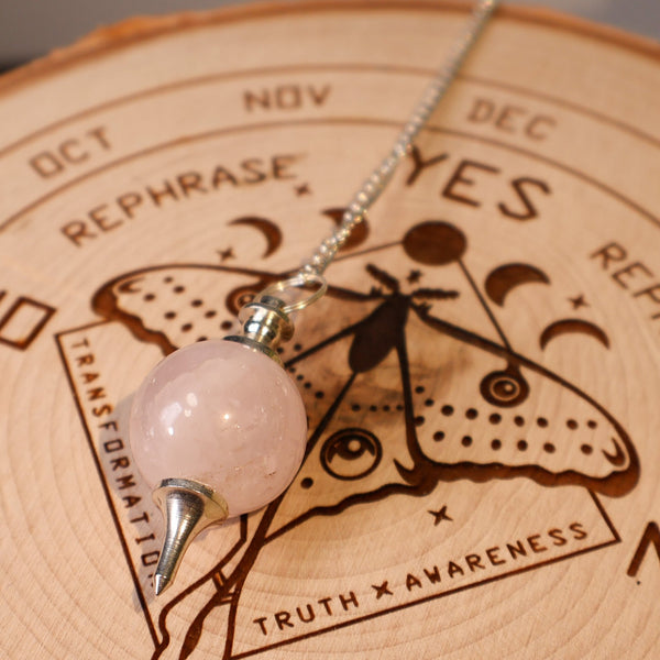 Rose Quartz Ball Pendulum #M025 - Lucid Willow - Pendulum